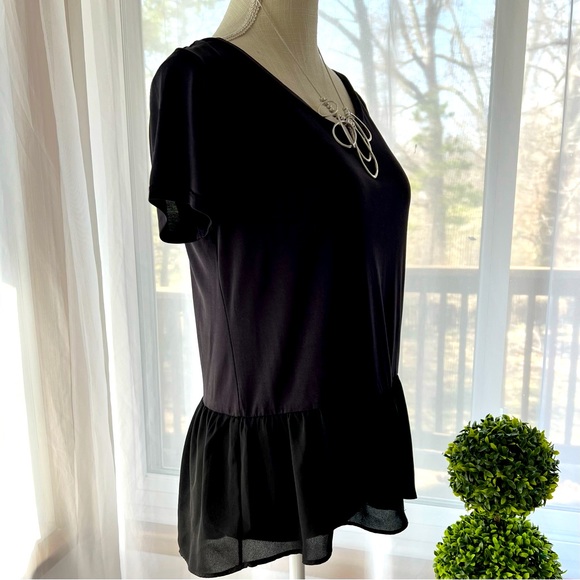 Juicy Couture Shift Peplum Top Black Short Sleeve Size Small - Picture 8 of 13